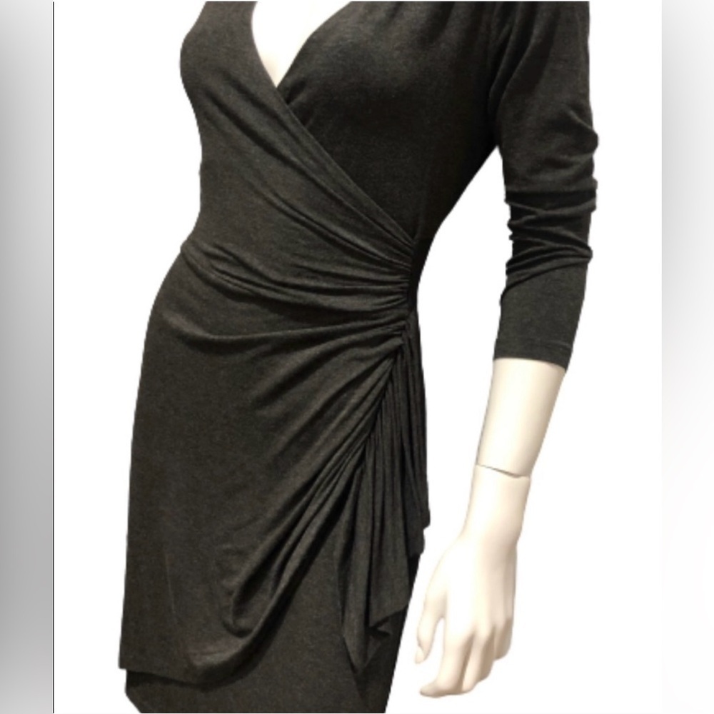 Boston Proper Women’s Grayish Black Faux Wrap One-Piece 3/4 Sleeve Dress Small